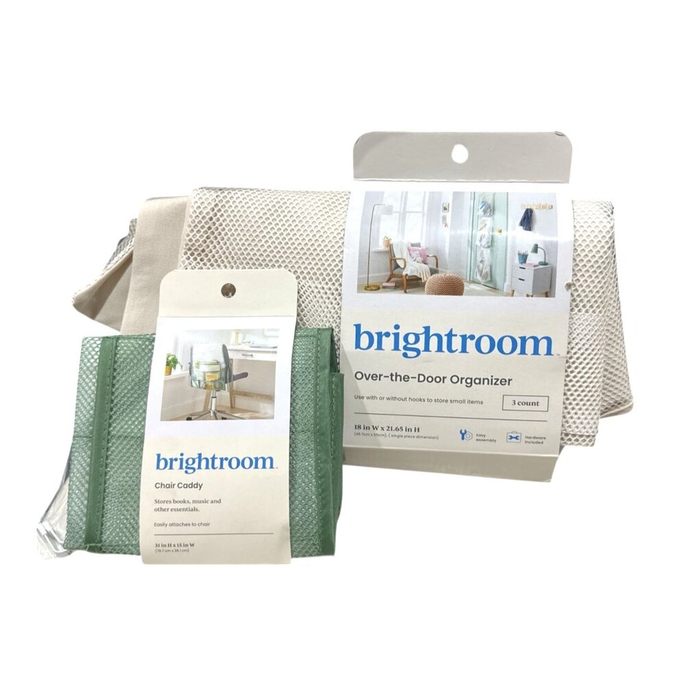 BRIGHTROOM Over The Door Flexible Storage - 3pk & Green Chair Caddy (2-pack bund